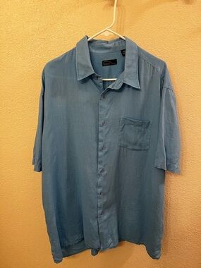 Jhane Barnes Lite Blue Linen Short Sleeve Shirt (XXL)